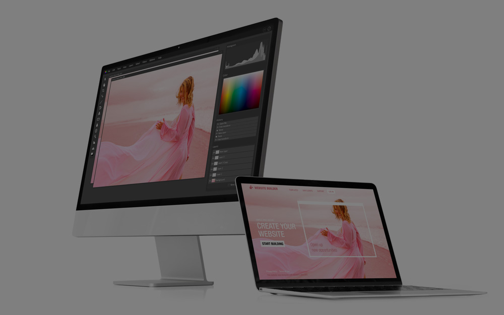Modern,Desktop,And,Laptop,Computers,With,Sample,Software,Interfaces,On